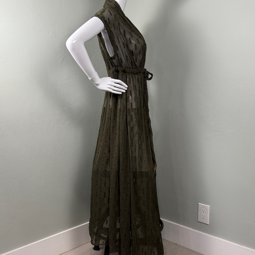 🫒Olive Sheer Dark Green Maxi CoverUp NWT! Quiet Luxury Festival Resort Beach - Picture 2 of 4